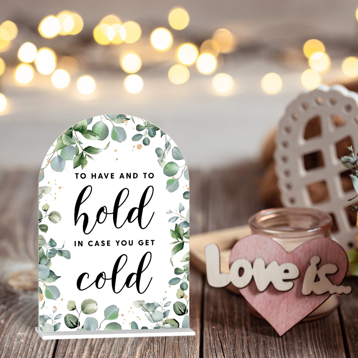 Acrylic Wedding Signs, Bubble Send Off Signs for Marriage Reception, Bridal Shower Decorations, Modern Arched Round Top Acrylic Table Top Sign with Holder for Wedding Party (White Eucalyptus Leaves) BST326L