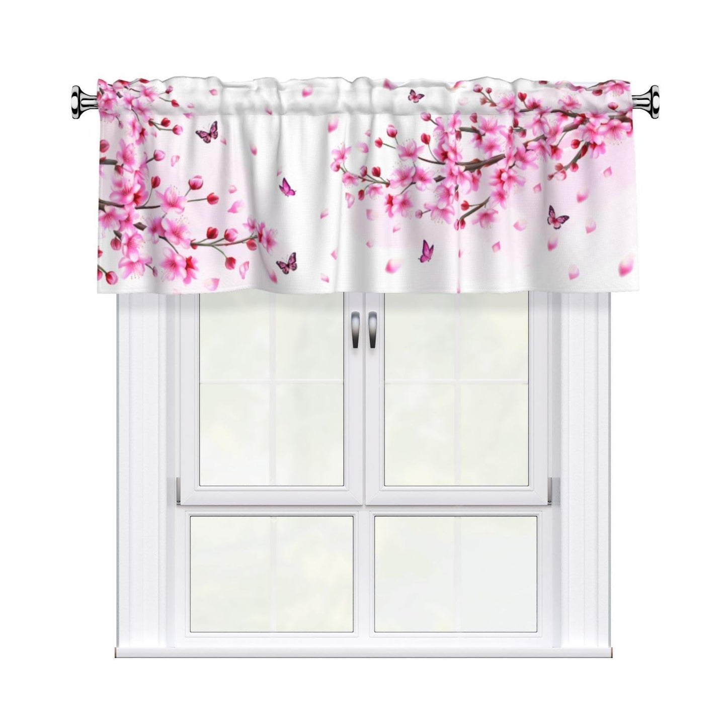 Easter Valances for Windows - Pink Spring Cafe Curtains Floral Bunny Short Curtains for Living Room Bathroom Bedroom Basement BST202