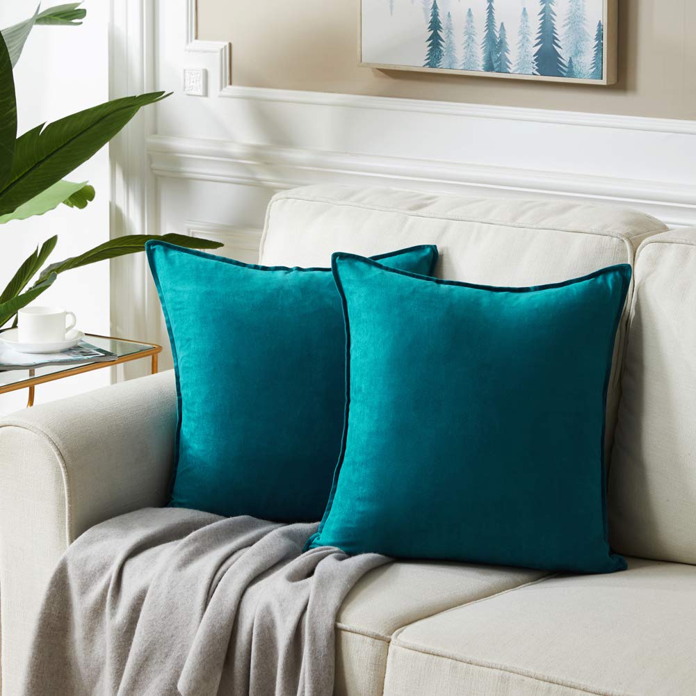 Fancy Homi 4 Packs Olive Green Decorative Throw Pillow Covers 18x18 inch, Super Soft Faux Suede Decor Square Pillow Covers 45x45 cm, Solid Cushion Cover for Couch Living Room Sofa Bedroom BST220