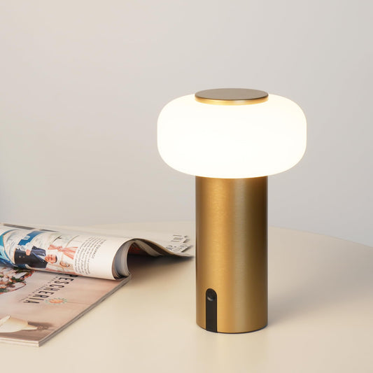 WEILAILUX Small Cordless Table Lamp Rechargeable, Portable Battery Operated Lamp with USB Charging, Touch Dimmable Night Light for Bedroom/Patio/Dinning/Outdoor/Camping (Gold)