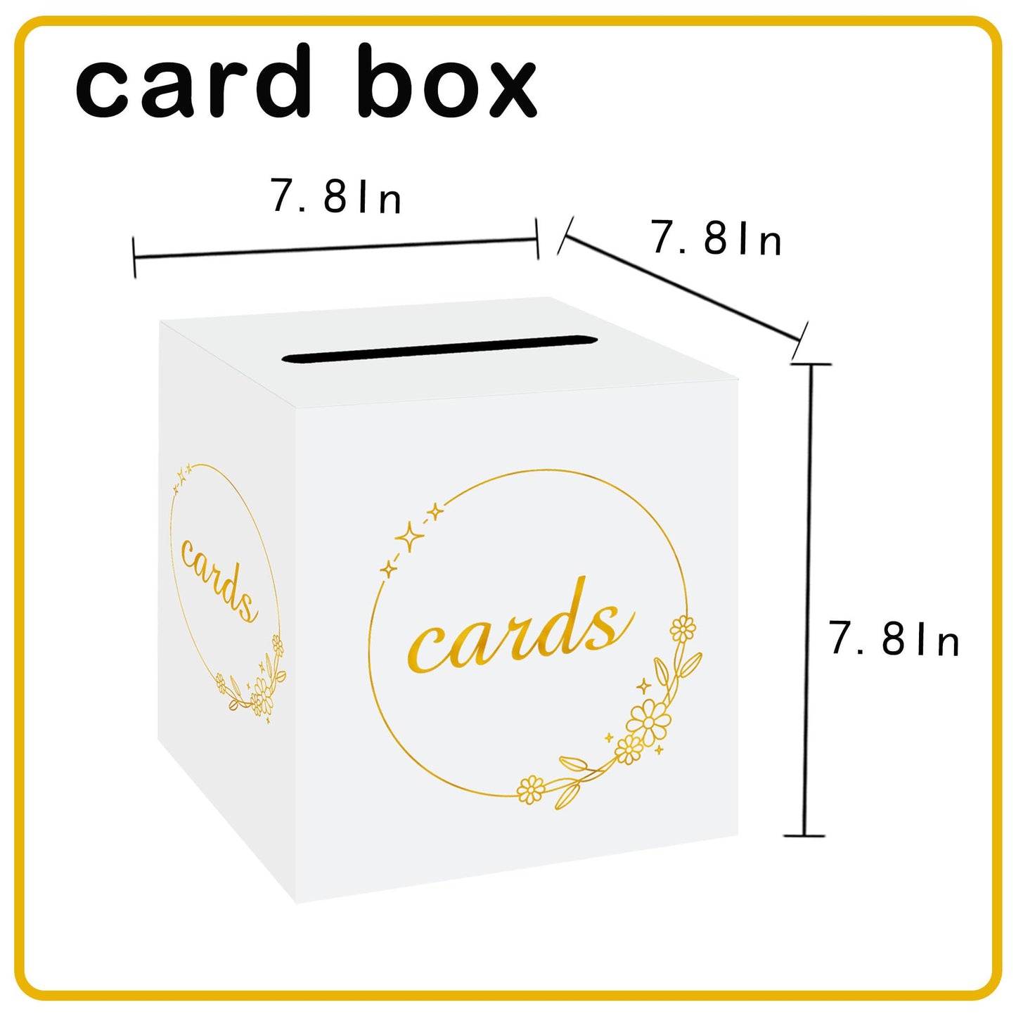 1 Pack White and Gold Wedding Card Box for Party Graduation Bridal Baby Shower Retirement Decorations Cardboard Birthday Card Holder Raffle Ballot Voting Box with Slot 7.8 x 7.8 x 7.8 In BST220