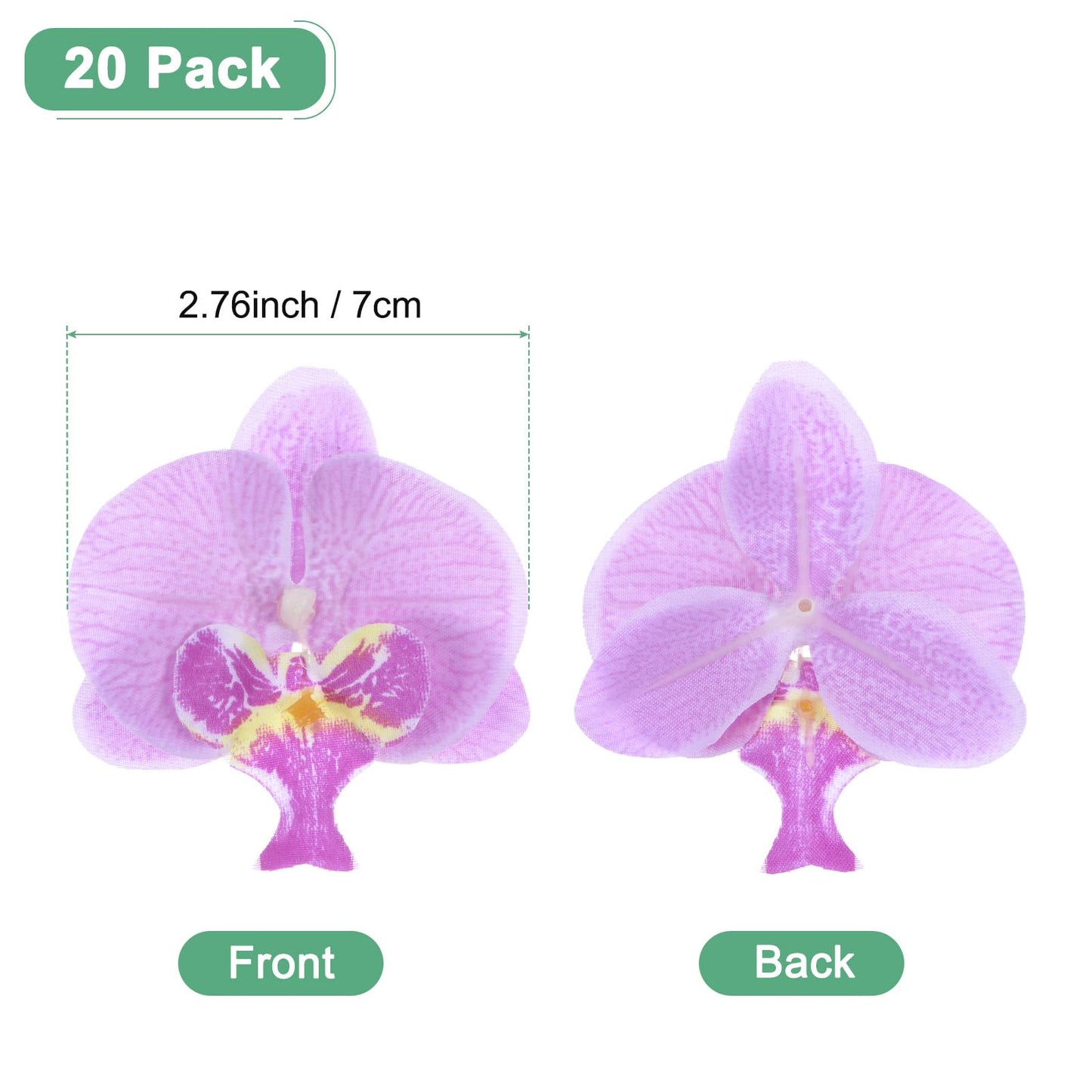 M METERXITY 20-Pack Artificial Orchid Flower Heads, Silk Faux Butterfly Flowers Head for Wedding/Bouquet/Bridal/Party Decor, Fake Phalaenopsis Petals Bulk [2.76 Inch, Dark Purple] BST220
