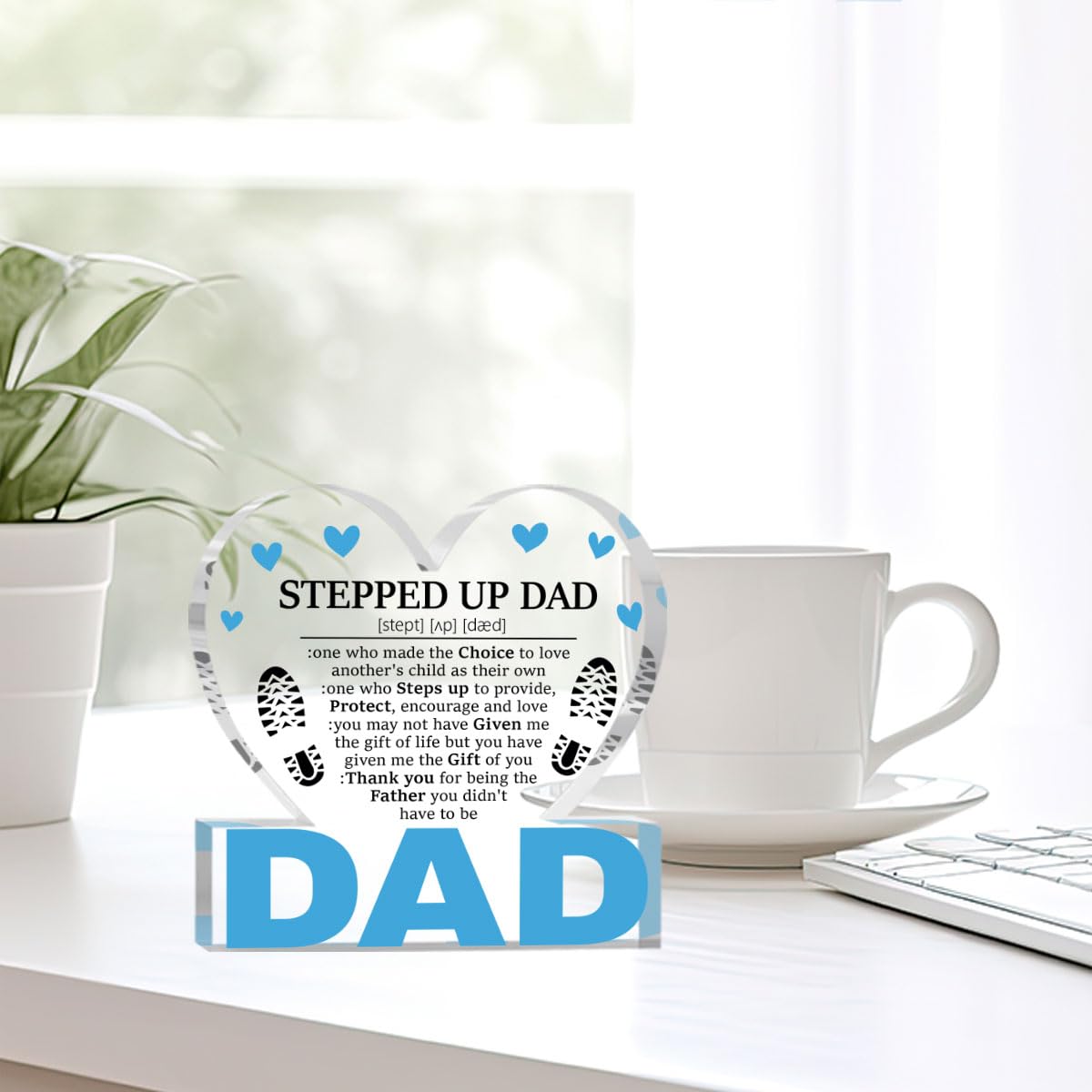 Fathers Day Bonus Dad Gifts Best Stepdad Gifts from Stepdaughter Stepson Funny Birthday Gift for Stepfather Heart Acrylic Sign Decor 4 X 4 Inches BST202