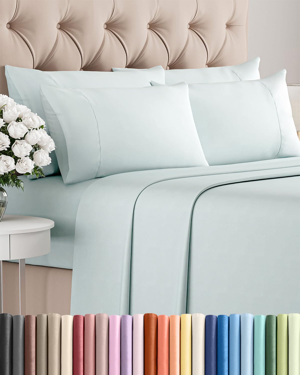 Split King 7 Piece Sheet Set - Comfy Breathable & Cooling - Soft Hotel Luxury Bedding Set with 8-16 Inch Deep Pockets - 1 Flat & 2 Fitted Sheet & 4 Pillowcases - Wrinkle Free & Easy Care - Steel Blue DD1210