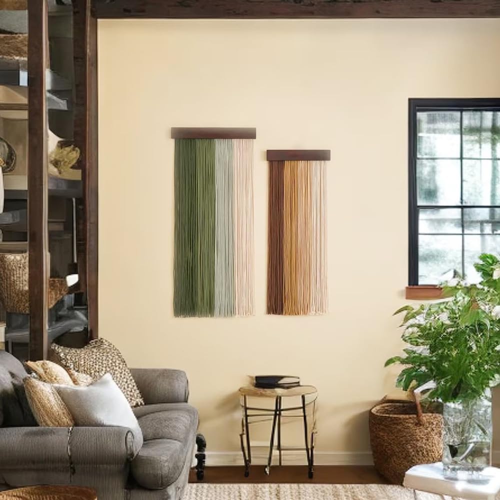 Jditngp Nordic Home Wall Decor Hand Woven Bohemian Wooden Board Tassel Wall Hanging Wall Decoration Tapestry Gradient Brown Living Room Bedroom Entrance Hall Kitchen Corridor Wall Art 31.5''Lx12''W BST326H