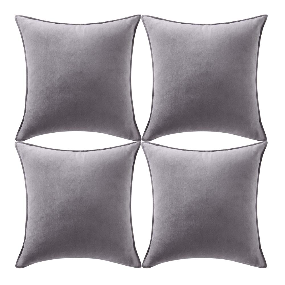 Fancy Homi 4 Packs Olive Green Decorative Throw Pillow Covers 18x18 inch, Super Soft Faux Suede Decor Square Pillow Covers 45x45 cm, Solid Cushion Cover for Couch Living Room Sofa Bedroom BST220
