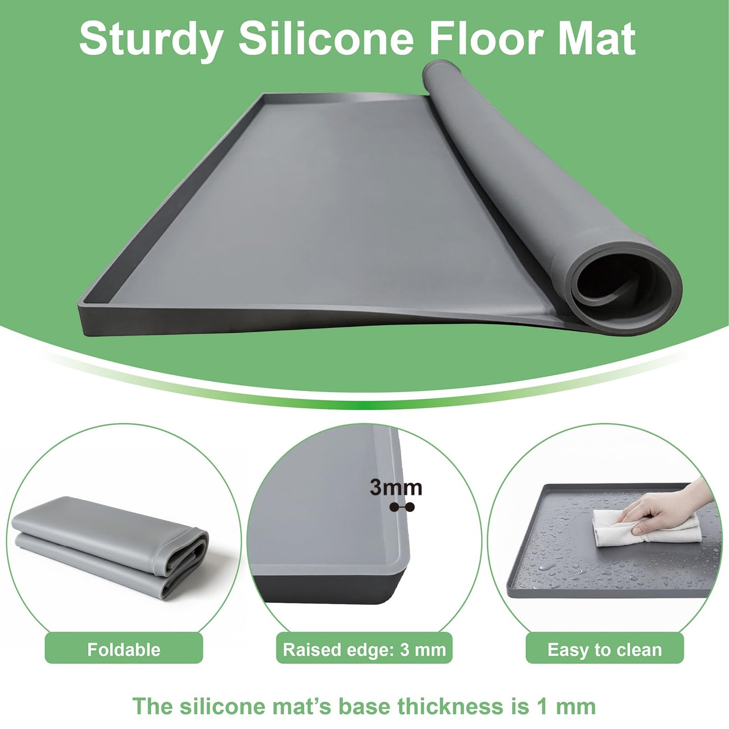 27 x 27 Inch Washing Machine Drain Pan, Silicone Washer Pan, Grey | 2cm Raised Waterproof Edge, Washer and Dryer Mat for Floor Protection, Fits Compact Washers Up to 3.5 Cu.Ft. BST220