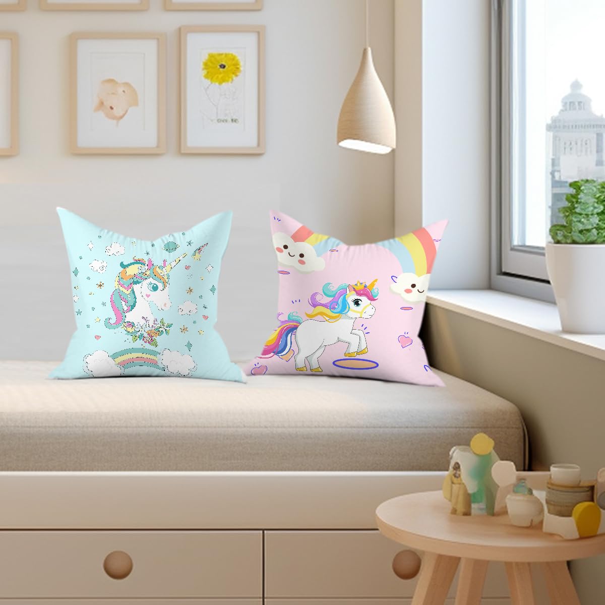 2PCs Inspirational Pillow Covers Boho Rainbow Sun Throw Pillow Covers 18x18 | Playroom Decor, Boho Sun Throw Pillow Covers, Kids Reading Nook Decor Pillowcase for Classroom Playroom Nursery BST202