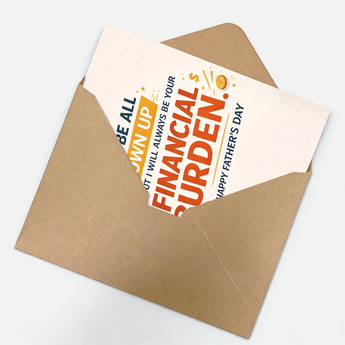 Funny Fathers Day Card for Dad, Fathers Day Gift from Daughter or Son, Blank Inside, with Kraft Envelope and Gold Seal Sticker BST220