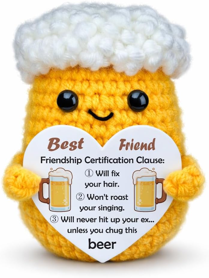 Easter Friendship Crochet Beer Gift Handmade Mini Desktop Decor, Easter Basket Stuffer & Bar/Counter/Wine Cabinet Accent for BFF/Coworker/Teammate/Boss (Men/Boys) BST220