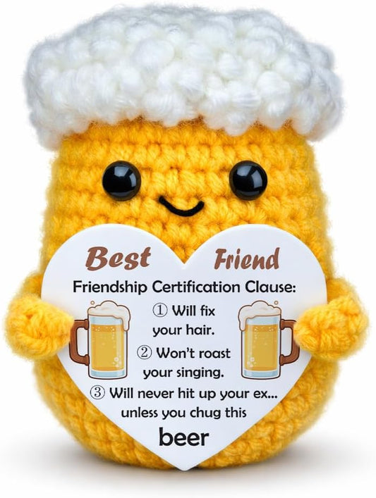 Easter Friendship Crochet Beer Gift Handmade Mini Desktop Decor, Easter Basket Stuffer & Bar/Counter/Wine Cabinet Accent for BFF/Coworker/Teammate/Boss (Men/Boys) BST220