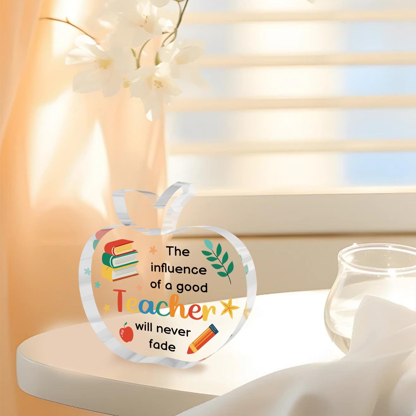 Teacher Appreciation Gifts End of Year Thank You Christmas Retirement Back to School Graduation Halloween Thanksgiving Teacher Gifts for Women Acrylic Plaque Decor with Sunflower for Teachers BST326L