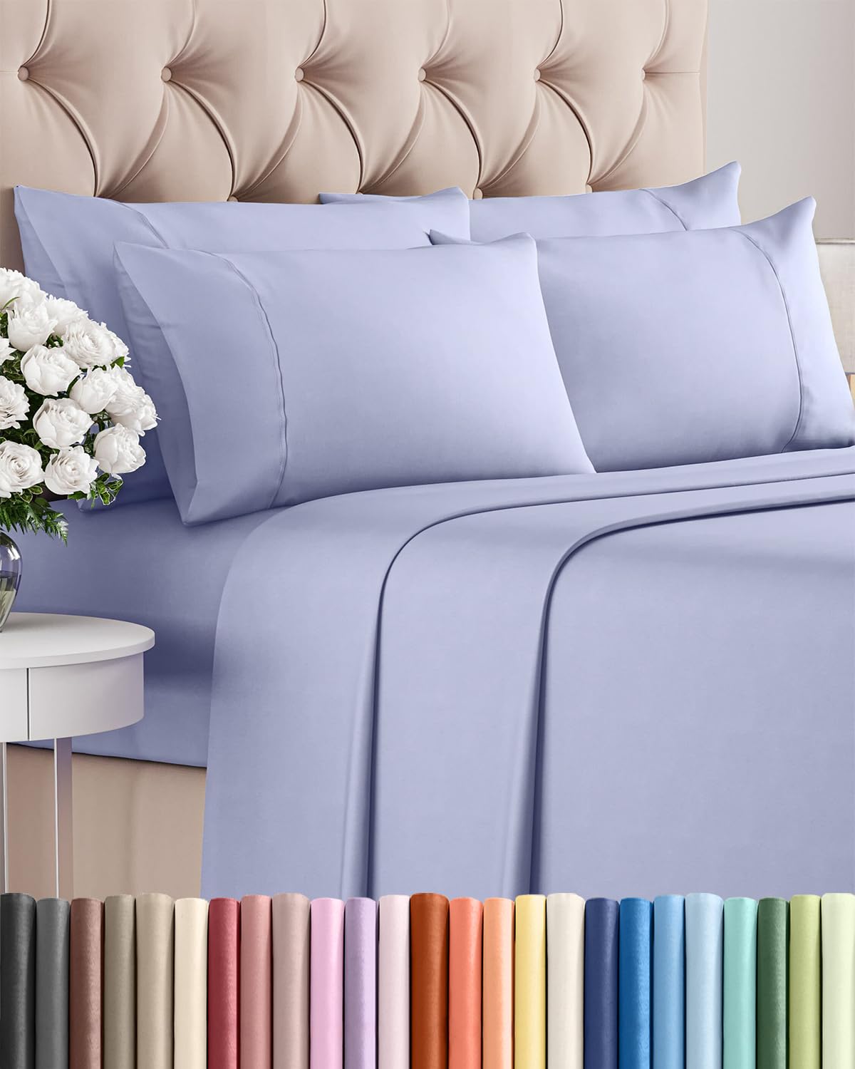 Split King 7 Piece Sheet Set - Comfy Breathable & Cooling - Soft Hotel Luxury Bedding Set with 8-16 Inch Deep Pockets - 1 Flat & 2 Fitted Sheet & 4 Pillowcases - Wrinkle Free & Easy Care - Steel Blue DD1210