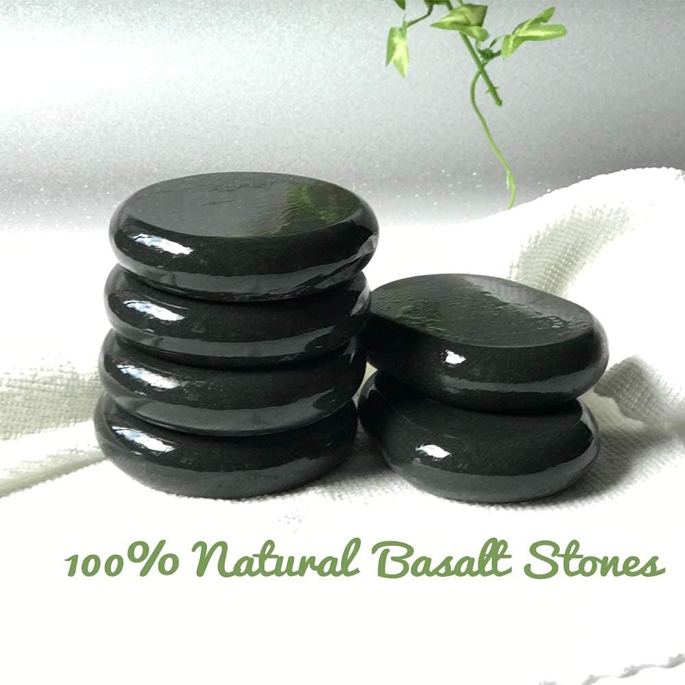 Hot Stones - 6 Large Essential Massage Stones Set (3.15in) for Professional or Home spa, Relaxing, Healing, Pain Relief