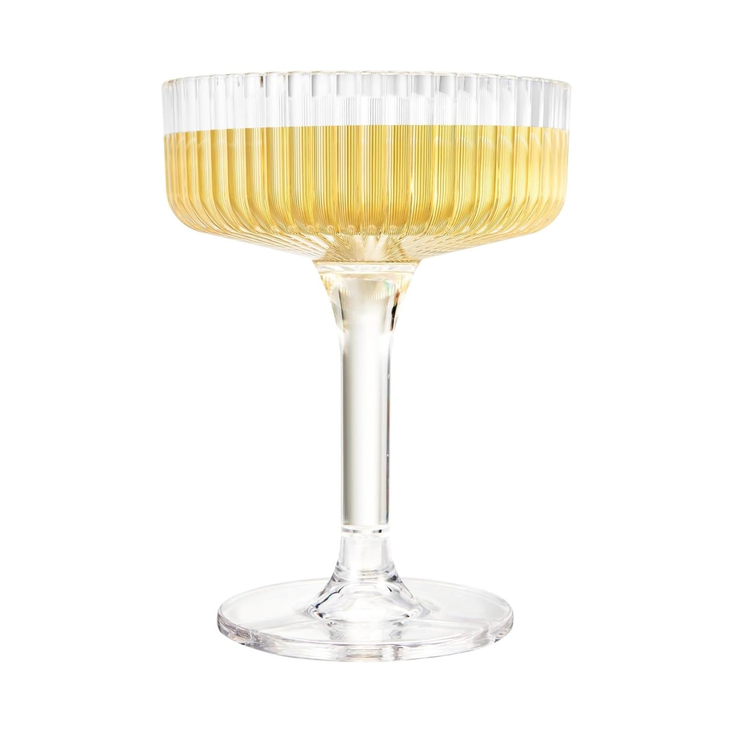 Khen Pink Peach Acrylic Ribbed Coupe Martini Champagne Cocktail Glasses, Set of 4, 8 oz Shatterproof Ripple Stemware European Style Reusable Drinkware Goblets, Indoor Outdoor Parties Weddings Bar Gift BST220