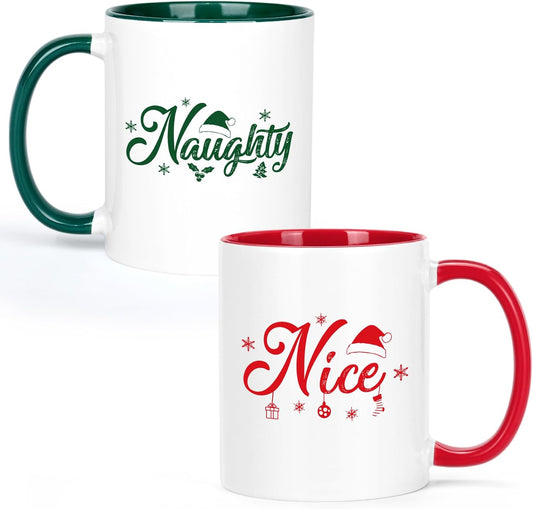Cabtnca Christmas Mugs Set of 2 - Naughty & Nice Coffee Mugs, Holiday Gifts, Merry Christmas, Xmas Gifts for Women Friends, 11 Oz WN420