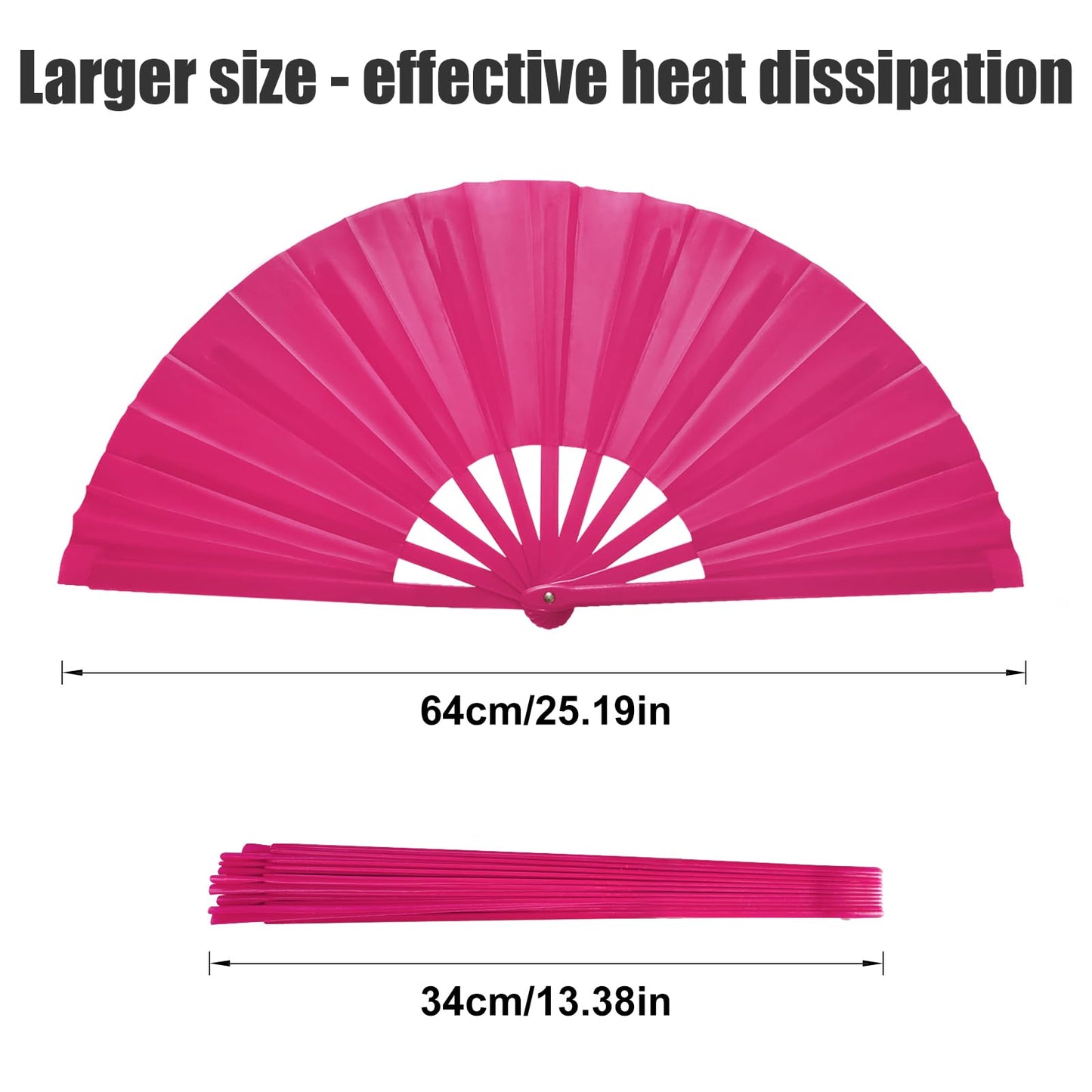 Handheld Folding Fan 13 Inch, Hand Fans for Women Foldable, Large Rave Fan, Dance Performance Prop Fan, Boots on the Ground Fan, Cool Fan on the Street Portable for Outdoor (1 Pcs Rose) WN420