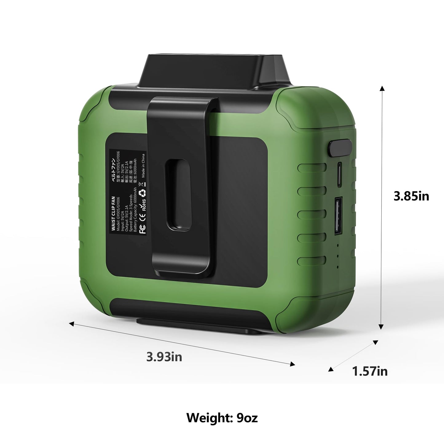 Portable Waist Fan - 6000mAh Battery, 3 Speeds, Strong Airflow, Up to 16 Hours Working Time, Portable Hands-Free Cooling Belt Clip Fan for Construction Workers, Couriers, and Campers BST202