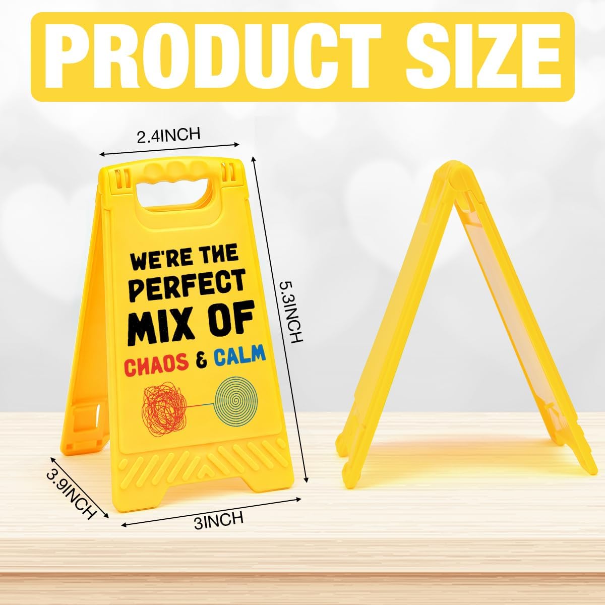 Valentines Day The Perfect Mix of Chaos and Calm Desk Sign Yellow Warning Style Table Decor Valentine's Day Gift for Boyfriend Girlfriend Husband Wife Tabletop Cubicle Phone Holder Mirror Stand BST202