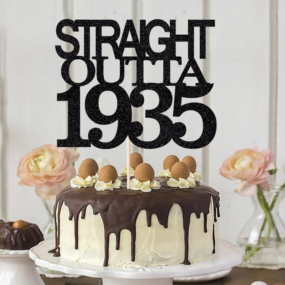 Black Glitter Straight Outta 1961 Cake Topper,Hello 65,Funny 65th | Birthday Cake Topper,65 Fabulous,Cheer to 65 Years,Men and Women 65th Birthday/Wedding/Anniversary Party Decorations BST202