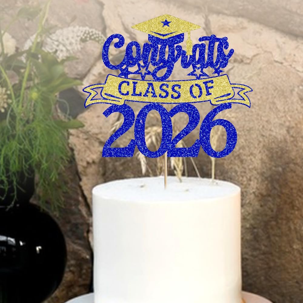 Congratulations Cake Topper,Congratulations 2026 Graduation | Cake Topper,Graduation, Wedding, Retirement, Birthday, Anniversary, Celebration Party Decorations Supplies (Black Gold) BST202