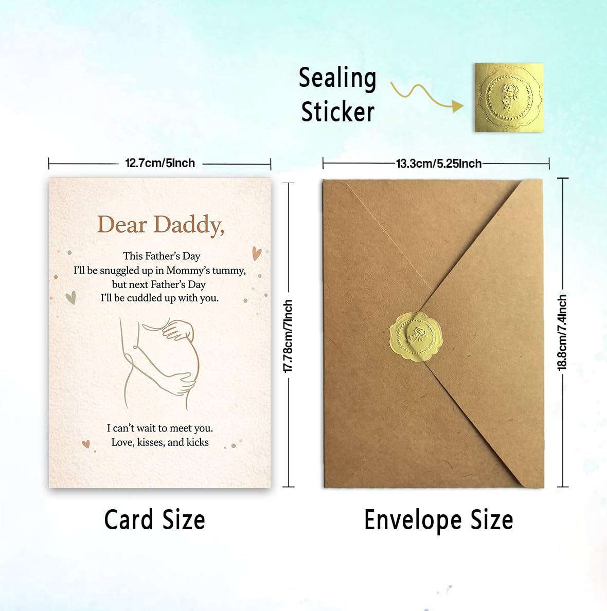 Memorial Fathers Day Card for Husband, Fathers Day Card for Husband in Heaven, Sympathy Fathers Day Gift, with Kraft Envelope and Gold Seal Sticker BST220
