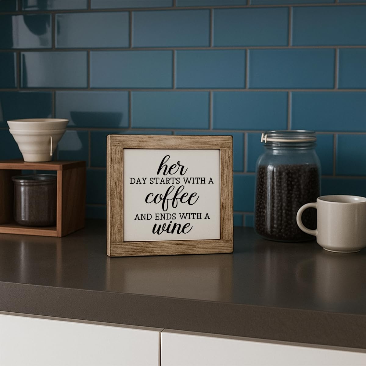Funny Wooden Coffee Bar Decor Sign, Bar Decorations, in the Morning When Rise Give Me Jesus (and Coffee), Cafe Table Top Shelf Accessories, Cafe Signs Decor 5.9x5.9 Inches BST202