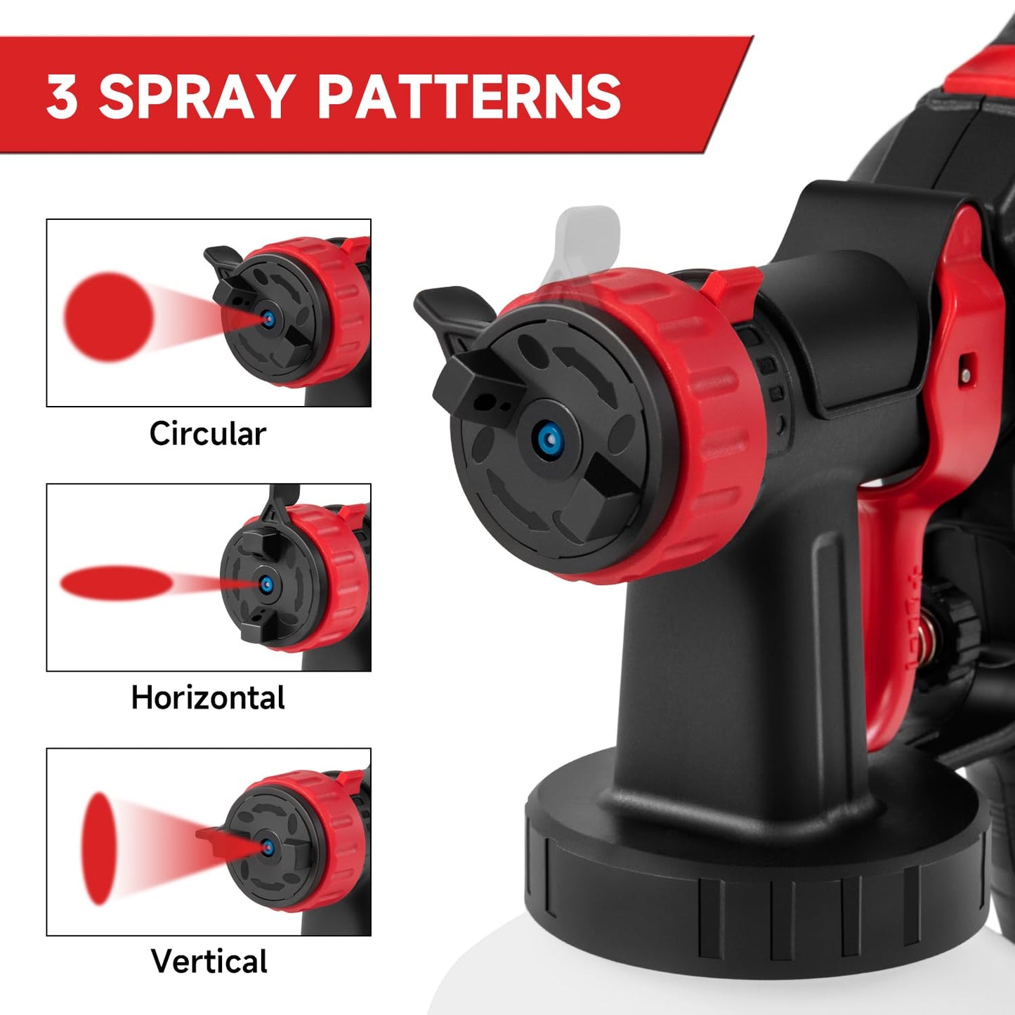 Eastvolt High Power HVLP Home Electric Spray Gun,600 Watt Paint Sprayer,4Nozzles,3 Spray Patterns with 1000ml Container,Viscosity Measuring Cup and Cleaning Set,EVSG01