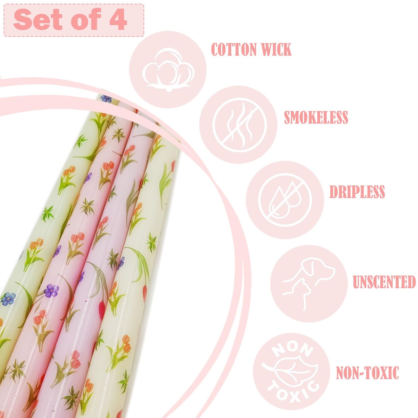 10 Inch Decorative Taper Candles, 4 Pack Birthday Balloon Print Candlesticks, Unscented Dripless Candles with Long Burn Time for Party, Holiday Table & Home Decor BST326H