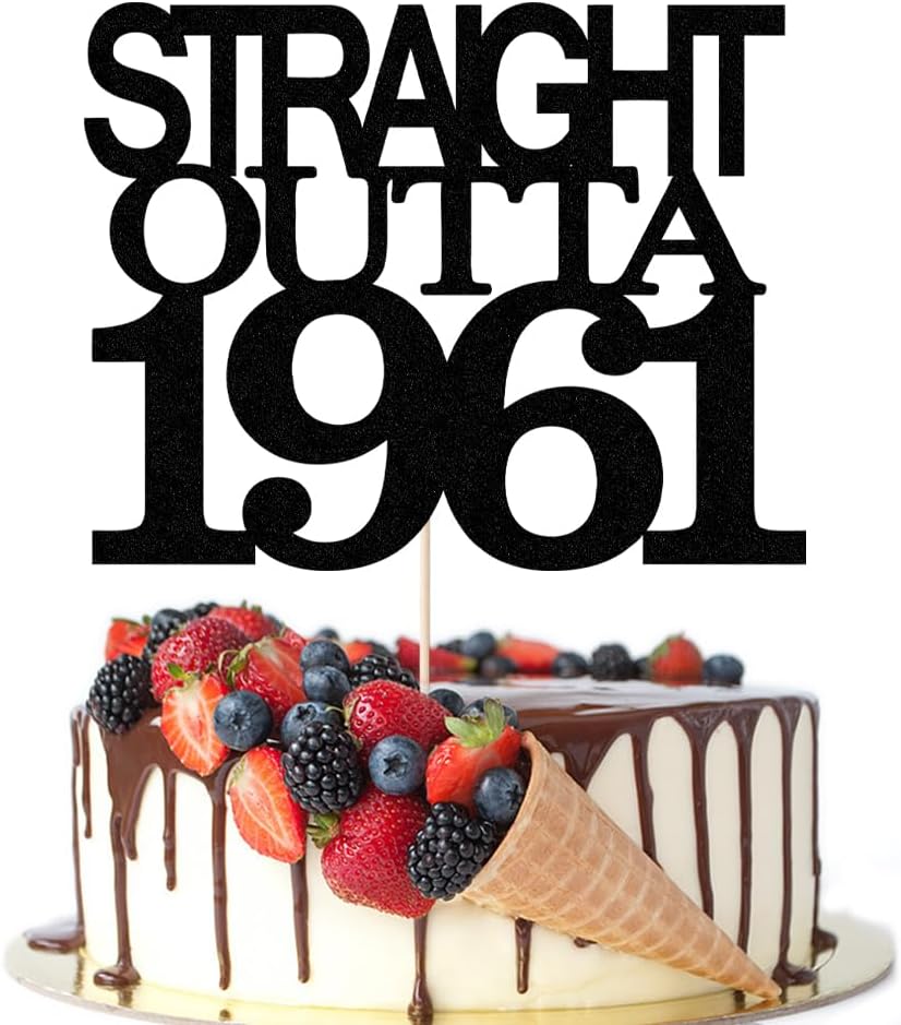 Black Glitter Straight Outta 1961 Cake Topper,Hello 65,Funny 65th | Birthday Cake Topper,65 Fabulous,Cheer to 65 Years,Men and Women 65th Birthday/Wedding/Anniversary Party Decorations BST202