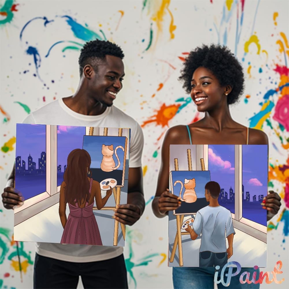 2Pcs Sip and Paint Kit for Adults,Valentines Couple Painting Kit Supplies Canvas, Pre Drawn Canvas to Paint for Date Night for Couples DIY Acrylic Painting Kits Party Favor 8×10 WN420