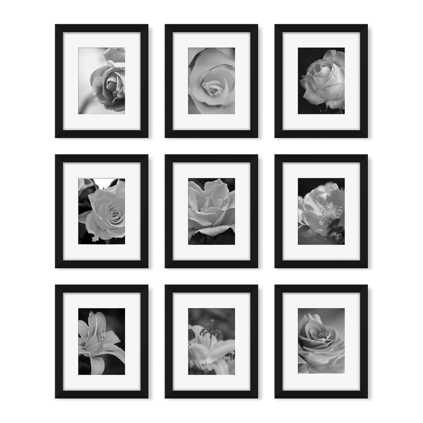 YESKAY 8x10 Picture Frame Set of 9, Display Pictures 5x7 with Mat or 8 x 10 Without Mat, Multi Photo Frames for Wall Mounting or Table Top Display, Blue BST326H