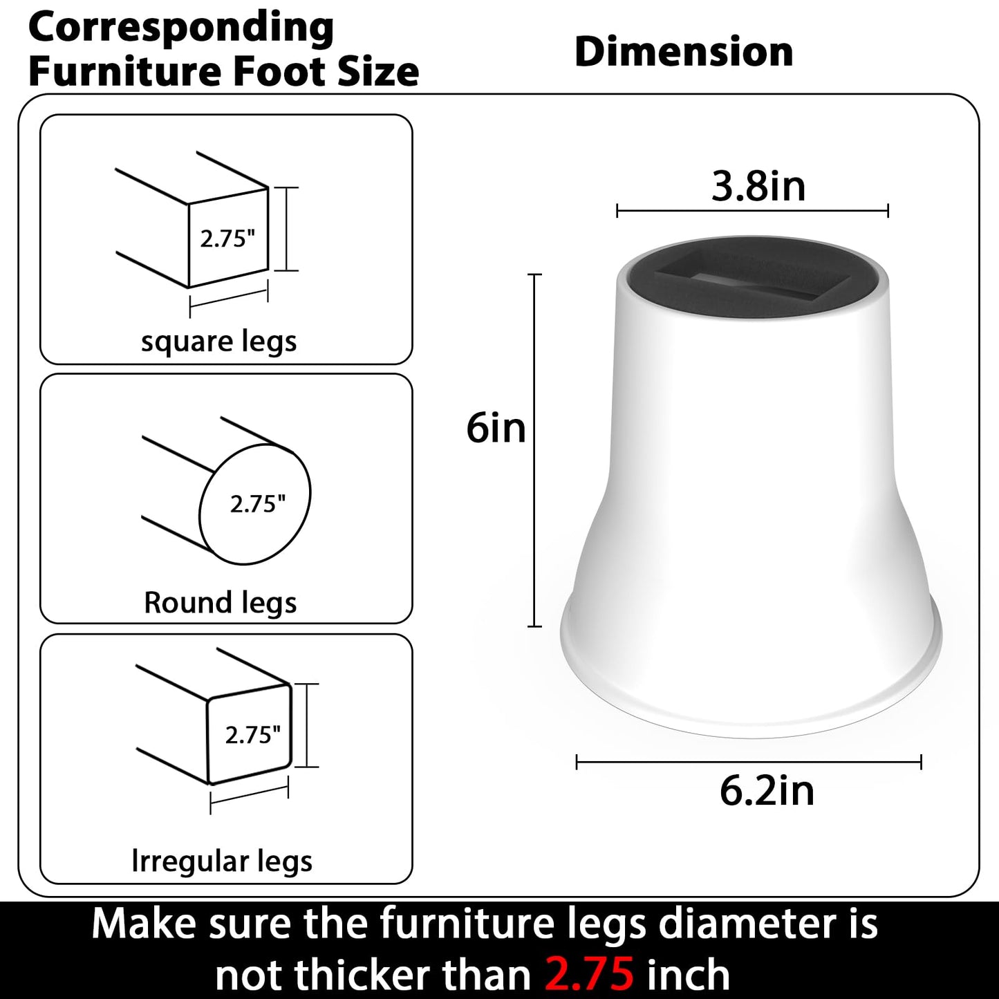 MYMULIKE 6 Pack 6 Inch Bed Risers, Heavy Duty Furniture Lifts, Brown | Lifts Up to 2200lbs, Round Couch Risers, Ideal for Heavy Duty Sofas, Couches, TV Stands, Tables, and Living Room Chairs BST202