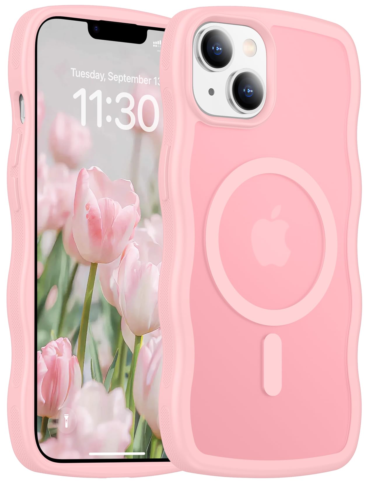 Magnetic for iPhone 13 Pro Case, Compatible with MagSafe Cute Wave Non-Slip Translucent Matte Easier Grip Shockproof Phone Case for iPhone 13 Pro, Black WN420