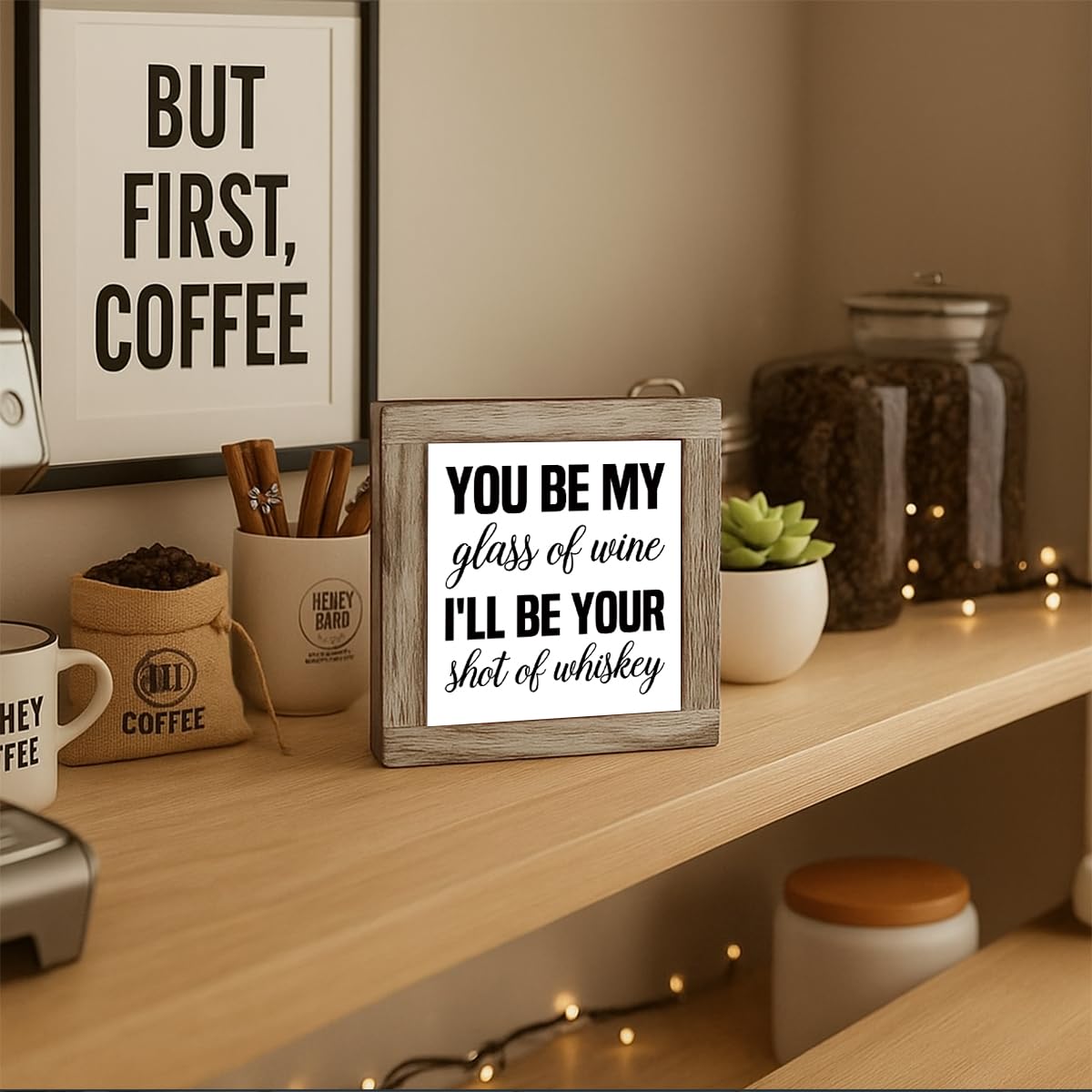 Funny Wooden Coffee Bar Decor Sign, Bar Decorations, in the Morning When Rise Give Me Jesus (and Coffee), Cafe Table Top Shelf Accessories, Cafe Signs Decor 5.9x5.9 Inches BST202