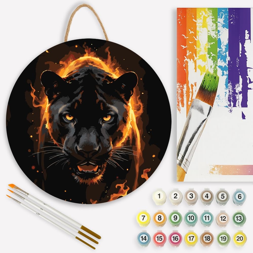 Black Panther Paint by Numbers Kit for Adults - DIY Fiery Panther Painting on Canvas 16x20 Inches, Acrylic Paint Set, Suitable for Beginners, Animal Art for Home Decoration or Gifts BST326H