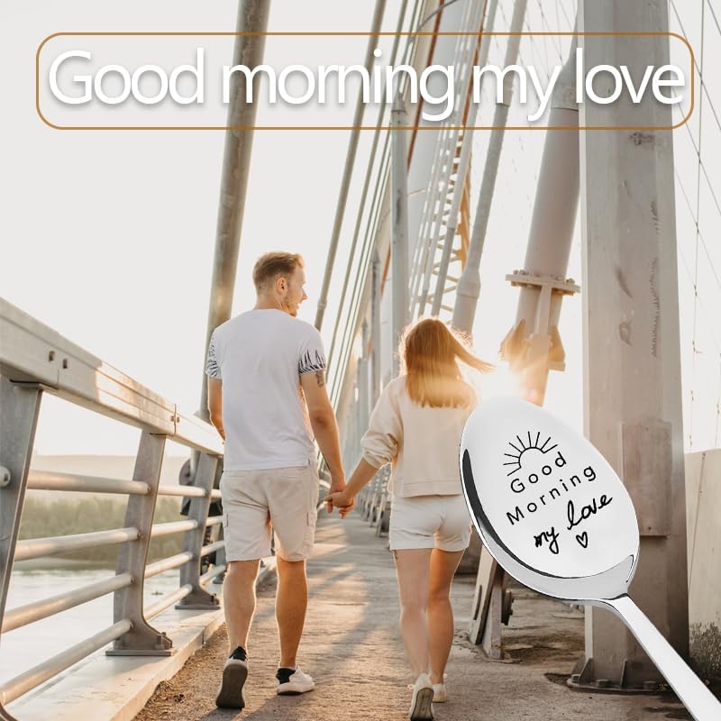 Anniversary Birthday Gifts for Husband Boyfriend Christmas Gifts from Wife Girlfriend Fiance Wedding Valentines Day Engagement Gift for Fiancee Good Morning My Love Spoon Tea Coffee Lovers Gift BST326L