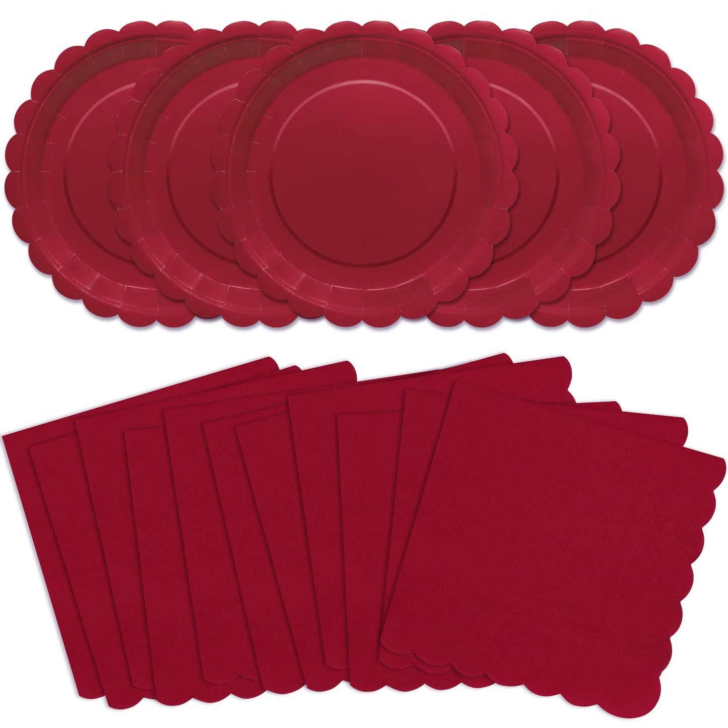 100 Pcs White Paper Plates and Napkins, 50 Pcs Guest White Party Supplies Including Scalloped Plates and Napkins for Independence Day Weddings, Parties BST326L