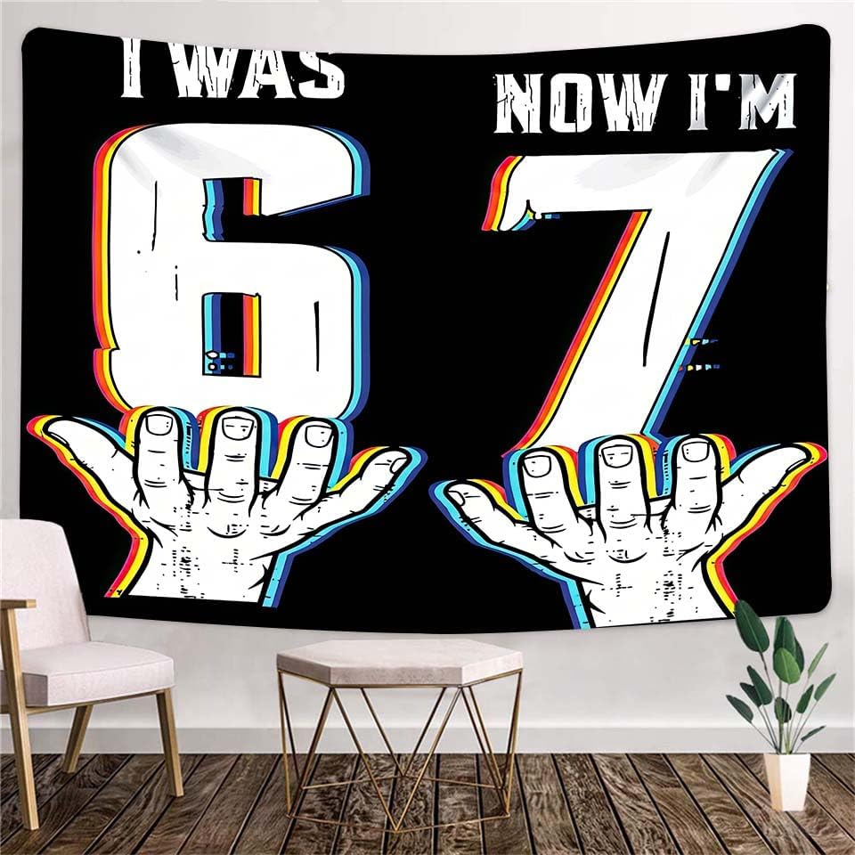 Xelstioae Funny 67 Meme Tapestry I was 6 Now Im 7 Funny Wall Hanging for Living Room Bedroom Dorm Decoration Aesthetic Home Decor 150x120cm BST202