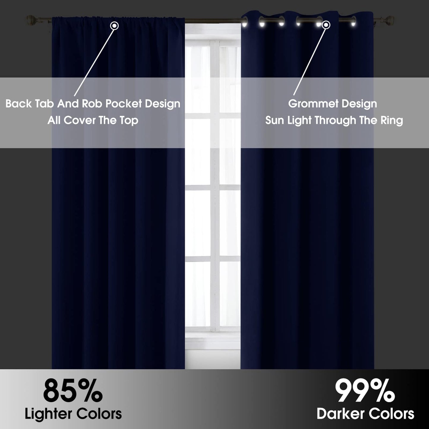 HOMEIDEAS Blackout Curtains, 2 Pages Grey Gray Room Darkening Bedroom Pinch Pleated Curtains Thermal Insulated Back Tab Rod Pocket Drapes for Bedroom, W52 x L63 BST326H
