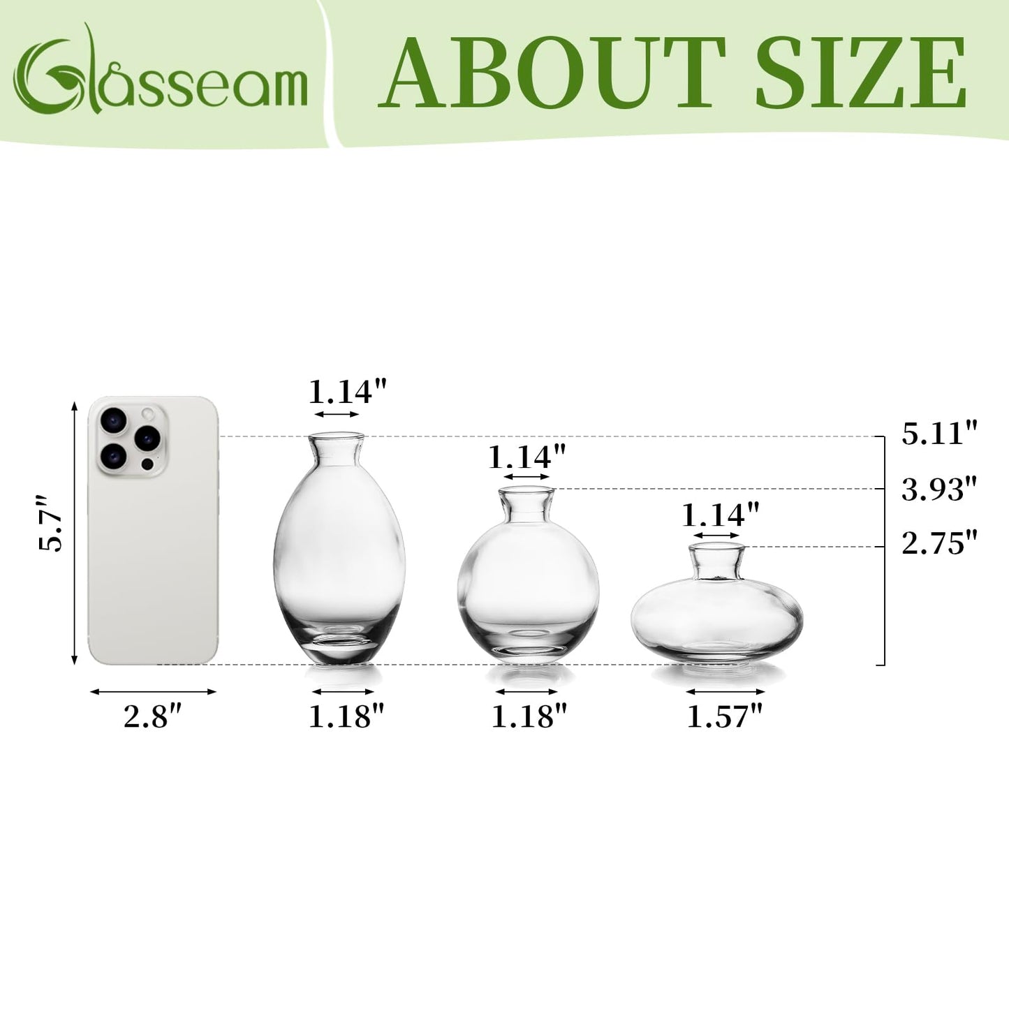Glasseam Clear Glass Bud Vase, 3Pcs/Set Modern Decorative Small Mini Flowers Vases Short Minimalist Aesthetic Home Decor Vintage Cute Handmade Tiny Wedding Table Centerpieces for Single Flower Rose BST326H