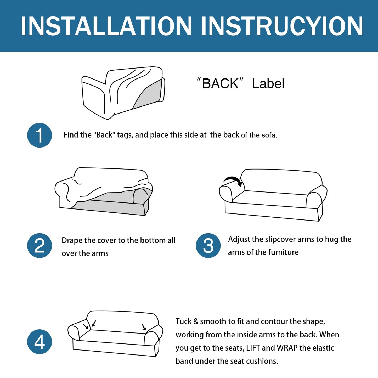 Sofa Slipcover with 2 Pillow Cover for 3 Cushion Couch, Non Slip Furniture Protector with Elastic Bottom, Washable Sofa Cover for Kids, Pets (Sofa, Navy) BST326H