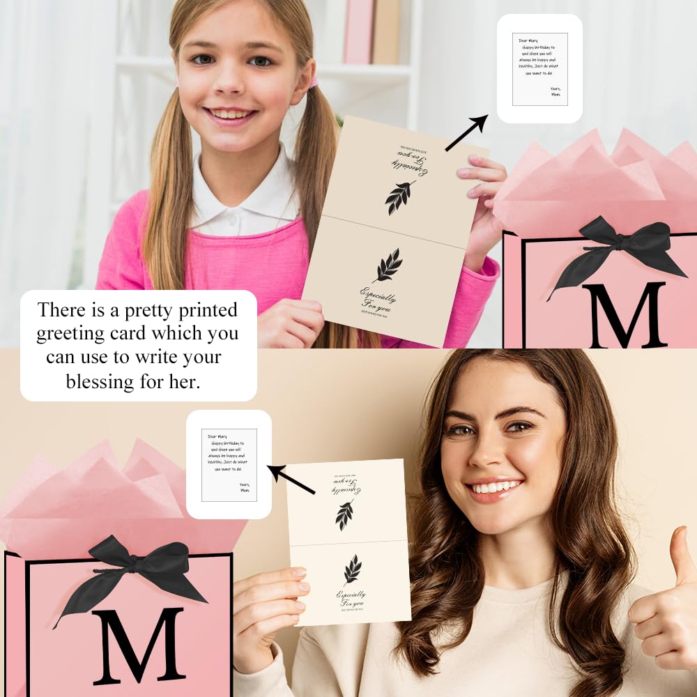 Eaureum Personalized Initial A Gift Bags for Girls Women, 13" Pink Initial A Gift Bags for Birthday Wedding Holidays Party Decorations for Her Girls Women Daughter Granddaughter Friends Wife BST326L