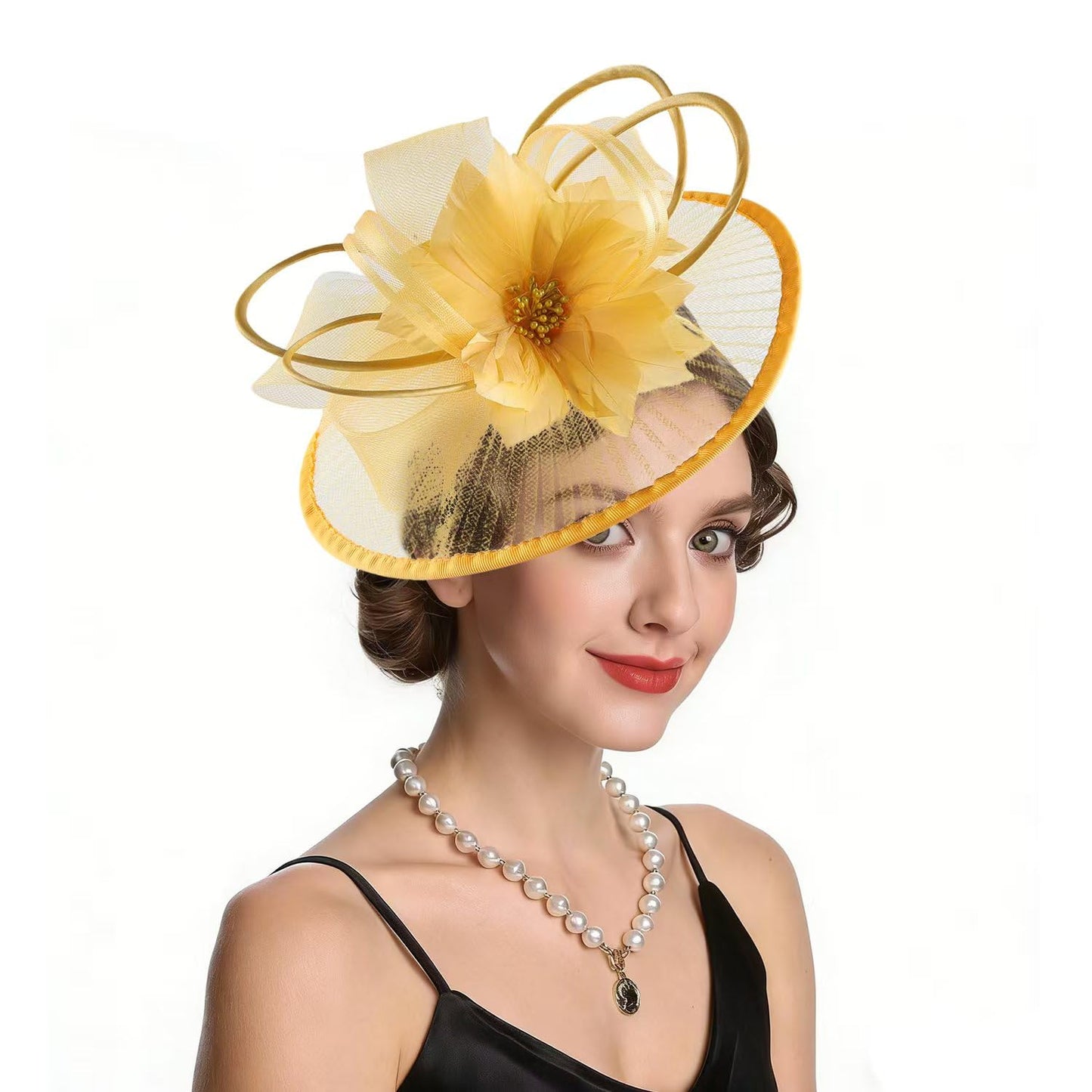 SAFERIN Elegant Women's Fascinator Hat with Veil and Feather Hair Clip Headpiece for Weddings Tea Party WN420