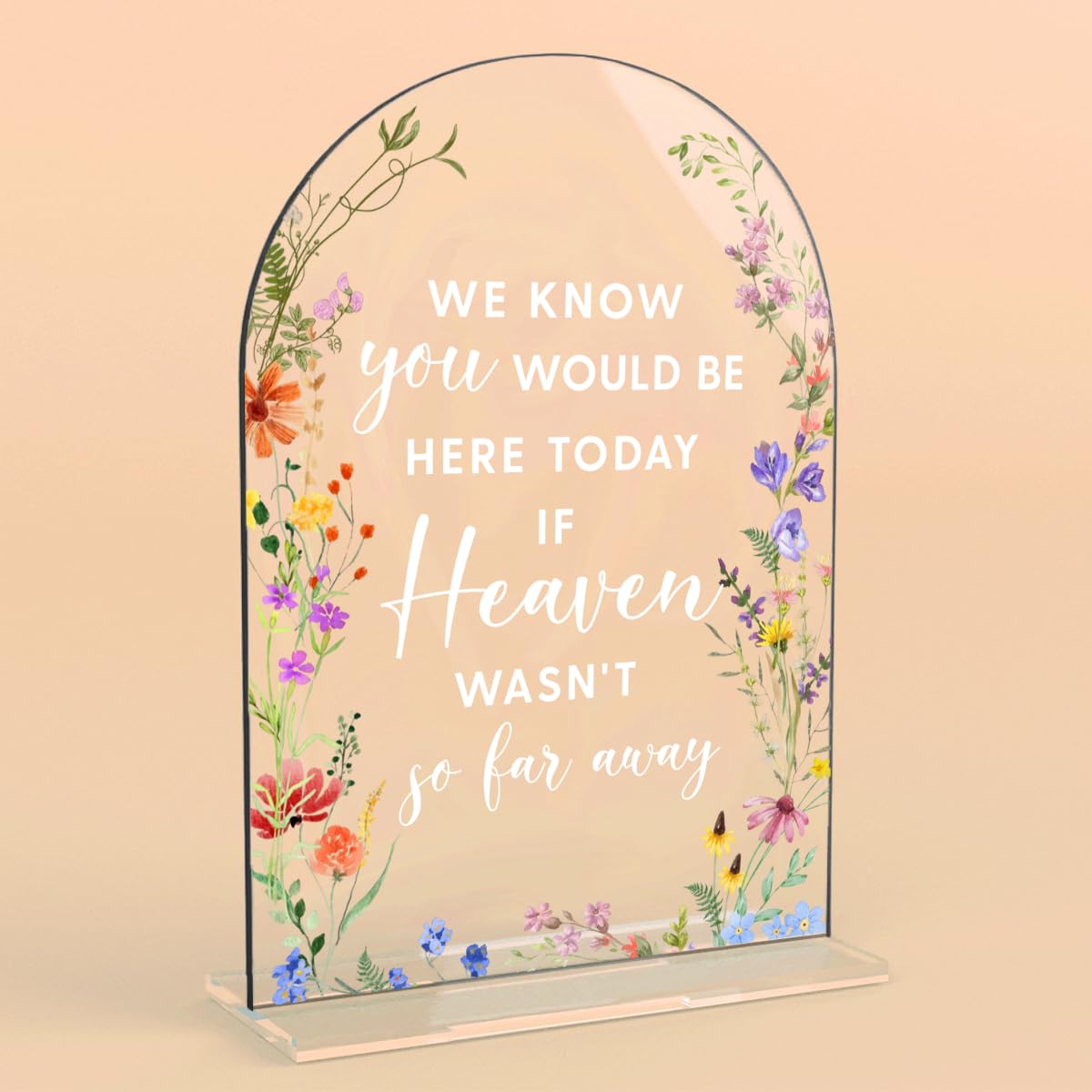 Acrylic Wedding Signs, Pick A Card Signs for Marriage Reception, Bridal Shower Decorations, Modern Arched Round Top Acrylic Table Top Sign with Holder for Wedding Party Dinner (Clear Wildflowers) BST326L