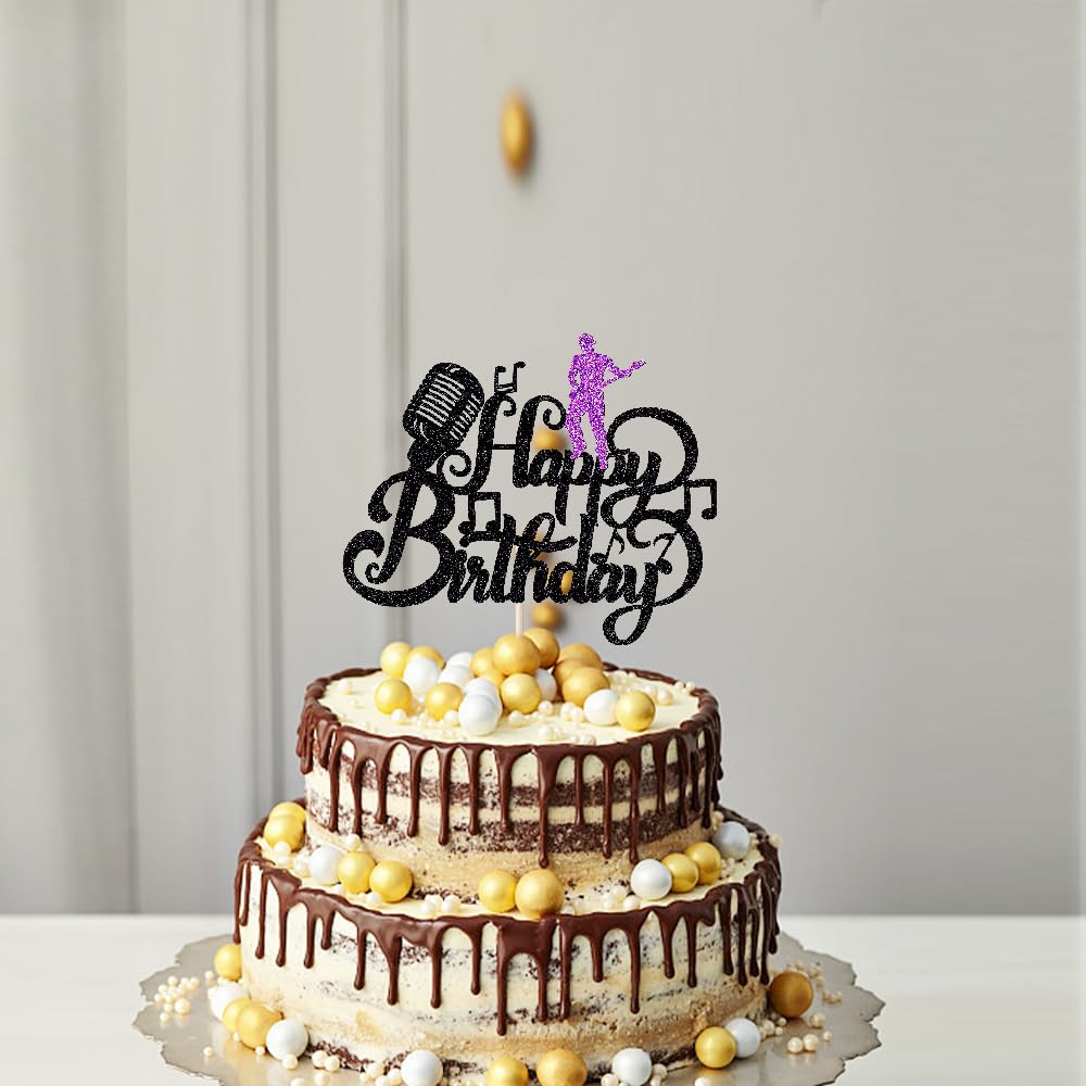 Music Happy Birthday Cake Topper，Roll Music Cake Decor Hip Hop Dancing Ball Cake Decorations，Guitar Note Birthday Party Supplies BST220
