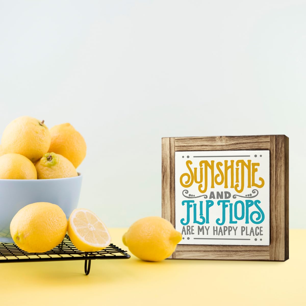 Inspirational Decor Signs, Lemon Summer Decoration, Positive Home Bar Decors, Rustic Kitchen Decors for Shelf, Wood Box Sign Desk Decor, When Life Gives You Lemons Make Lemonade Sign 5.9×5.9inches BST220