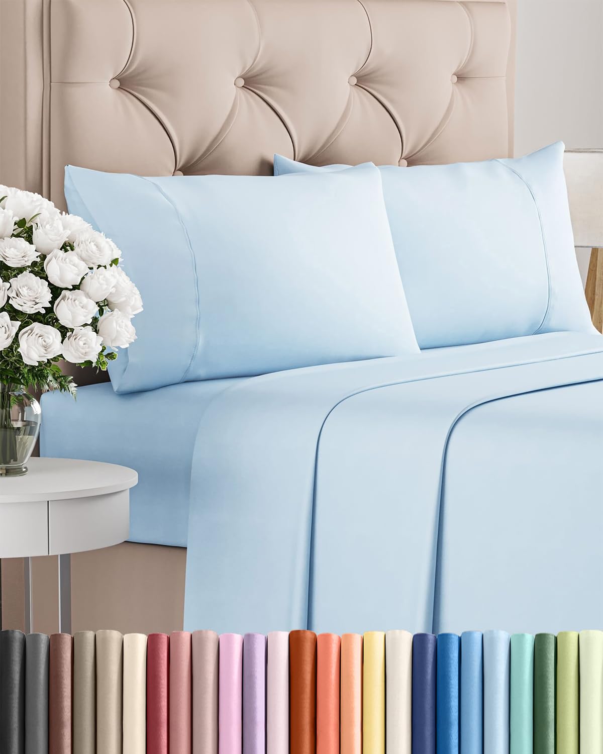 Split King 7 Piece Sheet Set - Comfy Breathable & Cooling - Soft Hotel Luxury Bedding Set with 8-16 Inch Deep Pockets - 1 Flat & 2 Fitted Sheet & 4 Pillowcases - Wrinkle Free & Easy Care - Steel Blue DD1210