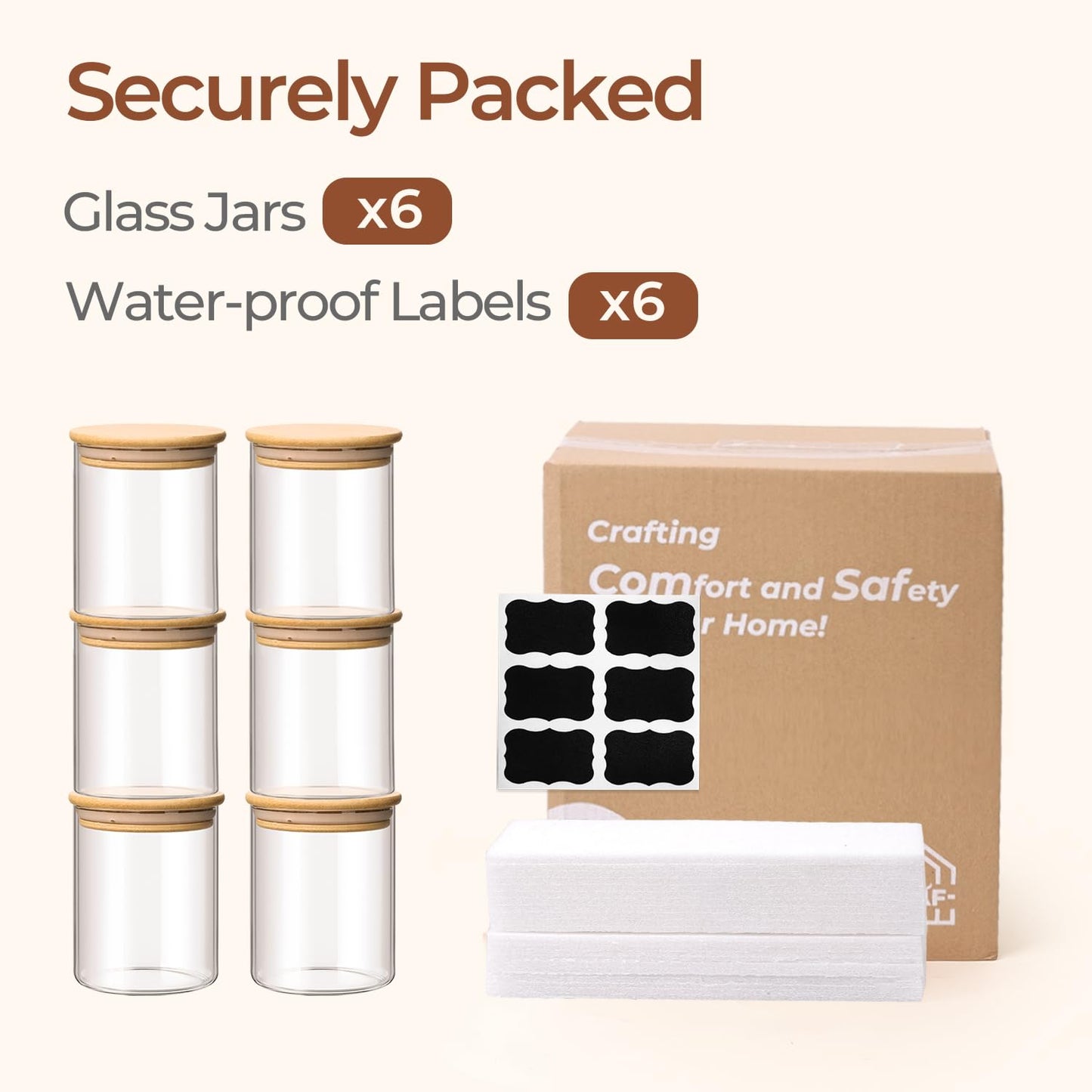 ComSaf Glass Storage Containers With Lids 0.5 Qt, 6 Pack Small Glass Jars | Small Glass Containers, Spice Jar 15oz, Candy, Family Snack Storage, Coffee Bar Organization, Size For Subpackage, BPA Free BST220