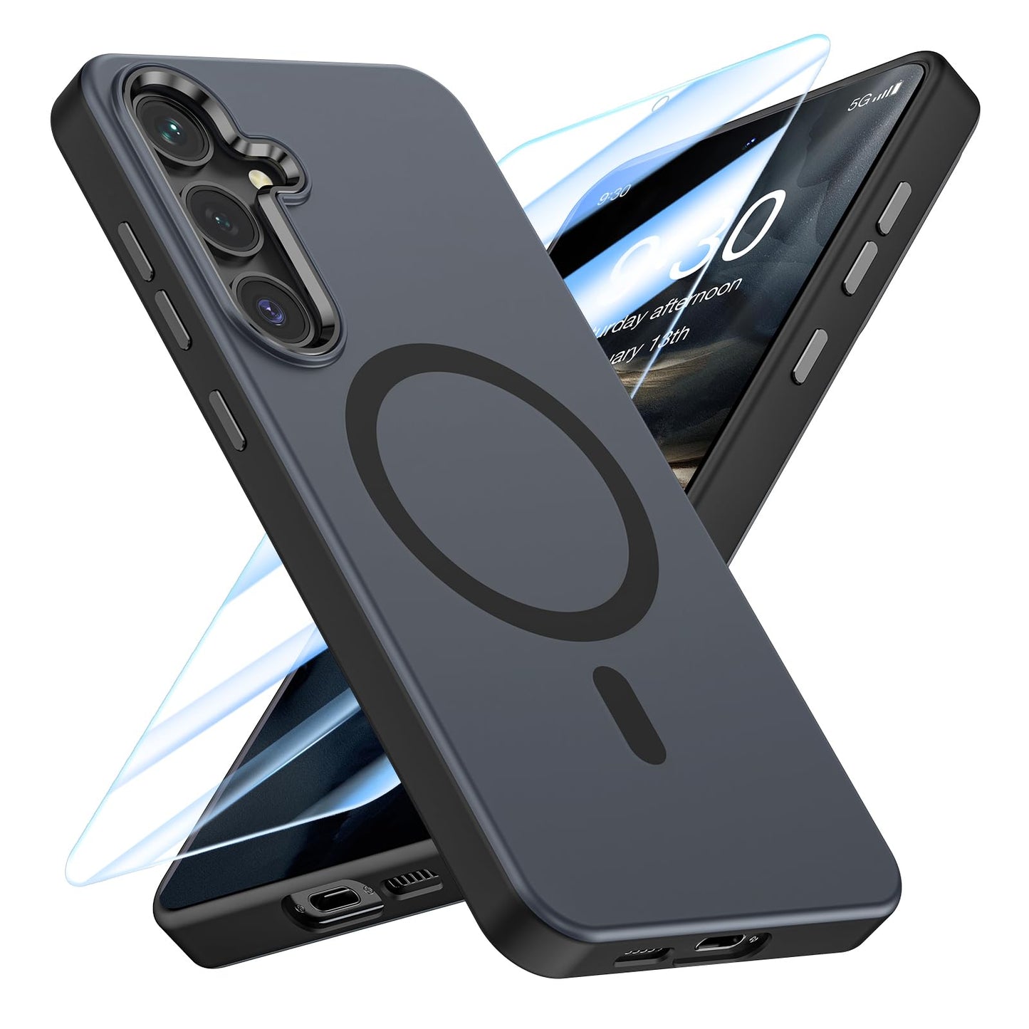 MATEPROX Magnetic Design for Samsung Galaxy S24 Plus Case, Stylish Slim an-ti Yellow Translucent Matte Shockproof Protective Cover for S 24+ 6.7'' 2024-Titanium Gray WN420
